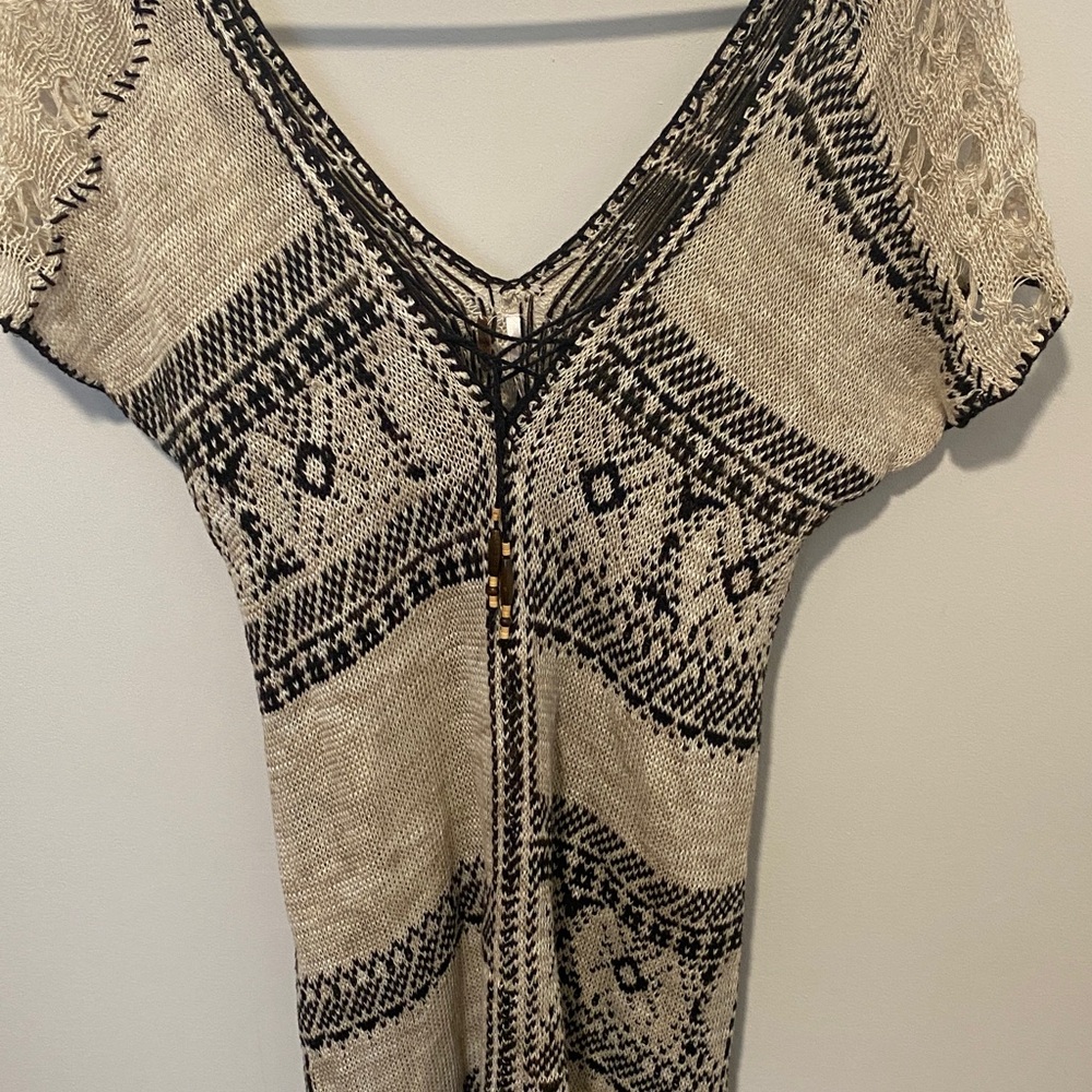 Free People Black and Cream Knit SweaterDress /Cover up